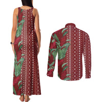 Women's Day Samoa Malu Tattoo Inspired Mix Teuila Couples Matching Tank Maxi Dress and Long Sleeve Button Shirt Scarlet