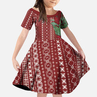 Women's Day Samoa Malu Tattoo Inspired Mix Teuila Family Matching Off Shoulder Maxi Dress and Hawaiian Shirt Scarlet LT7 Daughter's Dress Scarlet - Polynesian Pride