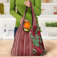 Women's Day Samoa Malu Tattoo Inspired Mix Teuila Grocery Bag Scarlet