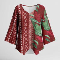 Women's Day Samoa Malu Tattoo Inspired Mix Teuila Kimono Sleeve Blouse Scarlet LT7 Female Scarlet - Polynesian Pride