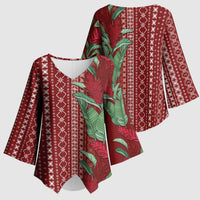 Women's Day Samoa Malu Tattoo Inspired Mix Teuila Kimono Sleeve Blouse Scarlet LT7 - Polynesian Pride