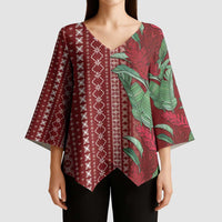 Women's Day Samoa Malu Tattoo Inspired Mix Teuila Kimono Sleeve Blouse Scarlet LT7 - Polynesian Pride