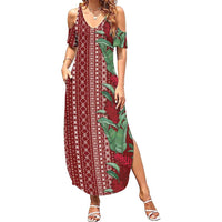 Women's Day Samoa Malu Tattoo Inspired Mix Teuila Summer Maxi Dress Scarlet