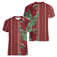 Women's Day Samoa Malu Tattoo Inspired Mix Teuila Women V-Neck T-Shirt Scarlet