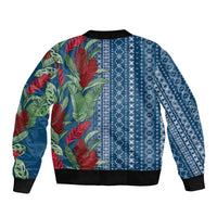 Women's Day Samoa Malu Tattoo Inspired Mix Teuila Bomber Jacket Royal Blue