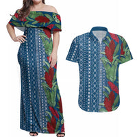Women's Day Samoa Malu Tattoo Inspired Mix Teuila Couples Matching Off Shoulder Maxi Dress and Hawaiian Shirt Royal Blue