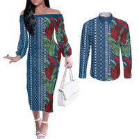 Women's Day Samoa Malu Tattoo Inspired Mix Teuila Couples Matching Off The Shoulder Long Sleeve Dress and Long Sleeve Button Shirt Royal Blue