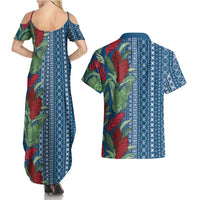 Women's Day Samoa Malu Tattoo Inspired Mix Teuila Couples Matching Summer Maxi Dress and Hawaiian Shirt Royal Blue