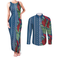 Women's Day Samoa Malu Tattoo Inspired Mix Teuila Couples Matching Tank Maxi Dress and Long Sleeve Button Shirt Royal Blue