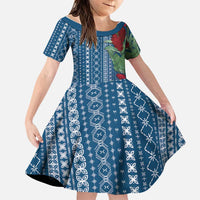 Women's Day Samoa Malu Tattoo Inspired Mix Teuila Family Matching Off Shoulder Short Dress and Hawaiian Shirt Royal Blue