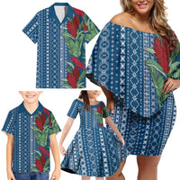 Women's Day Samoa Malu Tattoo Inspired Mix Teuila Family Matching Off Shoulder Short Dress and Hawaiian Shirt Royal Blue