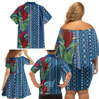 Women's Day Samoa Malu Tattoo Inspired Mix Teuila Family Matching Off Shoulder Short Dress and Hawaiian Shirt Royal Blue