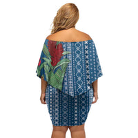 Women's Day Samoa Malu Tattoo Inspired Mix Teuila Family Matching Off Shoulder Short Dress and Hawaiian Shirt Royal Blue