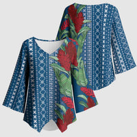 Women's Day Samoa Malu Tattoo Inspired Mix Teuila Kimono Sleeve Blouse Royal Blue LT7 - Polynesian Pride