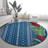 Women's Day Samoa Malu Tattoo Inspired Mix Teuila Round Carpet Royal Blue