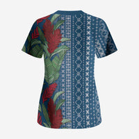 Women's Day Samoa Malu Tattoo Inspired Mix Teuila Scrub Top Royal Blue