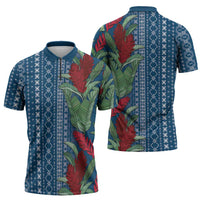 Women's Day Samoa Malu Tattoo Inspired Mix Teuila Zipper Polo Shirt Royal Blue LT7 - Polynesian Pride