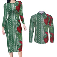 Women's Day Samoa Malu Tattoo Inspired Mix Teuila Couples Matching Long Sleeve Bodycon Dress and Long Sleeve Button Shirt Sage Green
