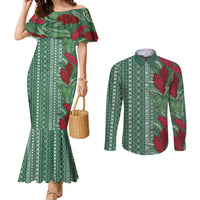 Women's Day Samoa Malu Tattoo Inspired Mix Teuila Couples Matching Mermaid Dress and Long Sleeve Button Shirt Sage Green