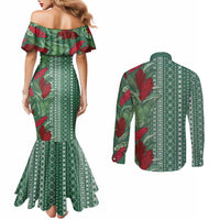 Women's Day Samoa Malu Tattoo Inspired Mix Teuila Couples Matching Mermaid Dress and Long Sleeve Button Shirt Sage Green