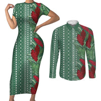 Women's Day Samoa Malu Tattoo Inspired Mix Teuila Couples Matching Short Sleeve Bodycon Dress and Long Sleeve Button Shirt Sage Green