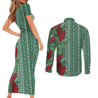 Women's Day Samoa Malu Tattoo Inspired Mix Teuila Couples Matching Short Sleeve Bodycon Dress and Long Sleeve Button Shirt Sage Green
