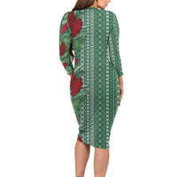 Women's Day Samoa Malu Tattoo Inspired Mix Teuila Long Sleeve Bodycon Dress Sage Green