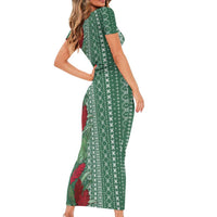 Women's Day Samoa Malu Tattoo Inspired Mix Teuila Short Sleeve Bodycon Dress Sage Green