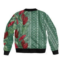 Women's Day Samoa Malu Tattoo Inspired Mix Teuila Sleeve Zip Bomber Jacket Sage Green