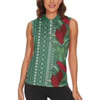 Women's Day Samoa Malu Tattoo Inspired Mix Teuila Women Sleeveless Polo Shirt Sage Green