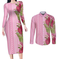 Women's Day Samoa Malu Tattoo Inspired Mix Teuila Couples Matching Long Sleeve Bodycon Dress and Long Sleeve Button Shirt Rose Pink