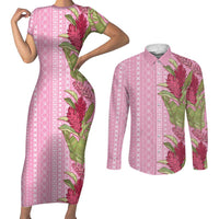 Women's Day Samoa Malu Tattoo Inspired Mix Teuila Couples Matching Short Sleeve Bodycon Dress and Long Sleeve Button Shirt Rose Pink