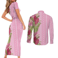 Women's Day Samoa Malu Tattoo Inspired Mix Teuila Couples Matching Short Sleeve Bodycon Dress and Long Sleeve Button Shirt Rose Pink