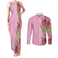 Women's Day Samoa Malu Tattoo Inspired Mix Teuila Couples Matching Tank Maxi Dress and Long Sleeve Button Shirt Rose Pink