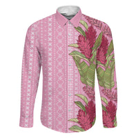 Women's Day Samoa Malu Tattoo Inspired Mix Teuila Family Matching Off The Shoulder Long Sleeve Dress and Hawaiian Shirt Rose Pink