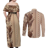 Women's Day Samoa Malu Tattoo Inspired Mix Teuila Couples Matching Off Shoulder Maxi Dress and Long Sleeve Button Shirt Vintage Tapa