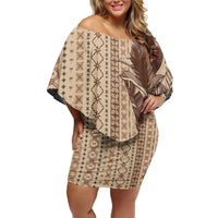 Women's Day Samoa Malu Tattoo Inspired Mix Teuila Off Shoulder Short Dress Vintage Tapa LT7 Women Beige - Polynesian Pride