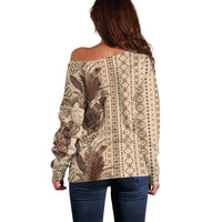 Women's Day Samoa Malu Tattoo Inspired Mix Teuila Off Shoulder Sweater Vintage Tapa LT7 - Polynesian Pride