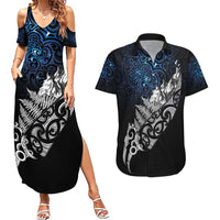 Maori Matariki Couples Matching Summer Maxi Dress and Hawaiian Shirt Landscape Styled Fern - Galaxy
