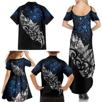 Maori Matariki Family Matching Summer Maxi Dress and Hawaiian Shirt Landscape Styled Fern - Galaxy