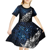 Maori Matariki Kid Short Sleeve Dress Landscape Styled Fern - Galaxy