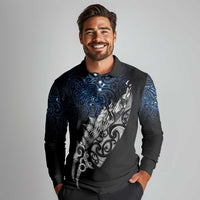 Maori Matariki Long Sleeve Polo Shirt Landscape Styled Fern - Galaxy