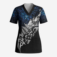 Maori Matariki Scrub Top Landscape Styled Fern - Galaxy - Polynesian Pride