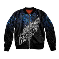 Maori Matariki Sleeve Zip Bomber Jacket Landscape Styled Fern - Galaxy LT7 Unisex Black - Polynesian Pride