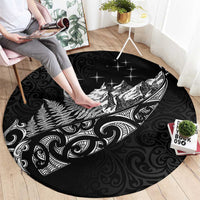 Maori Matariki Round Carpet Landscape Styled Fern - Monochrome