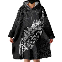 Maori Matariki Wearable Blanket Hoodie Landscape Styled Fern - Monochrome