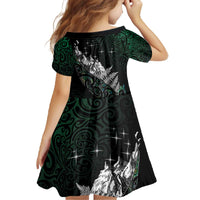 Maori Matariki Family Matching Off The Shoulder Long Sleeve Dress and Hawaiian Shirt Landscape Styled Fern - Paua Shell LT7 - Polynesian Pride