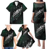 Maori Matariki Family Matching Puletasi and Hawaiian Shirt Landscape Styled Fern - Paua Shell
