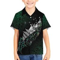 Maori Matariki Family Matching Short Sleeve Bodycon Dress and Hawaiian Shirt Landscape Styled Fern - Paua Shell