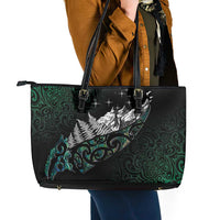 Maori Matariki Leather Tote Bag Landscape Styled Fern - Paua Shell LT7 - Polynesian Pride